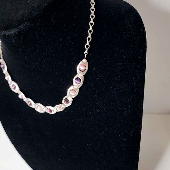 Retro unique Silver amethyst cats eye crystal necklace - Picture 4 of 6